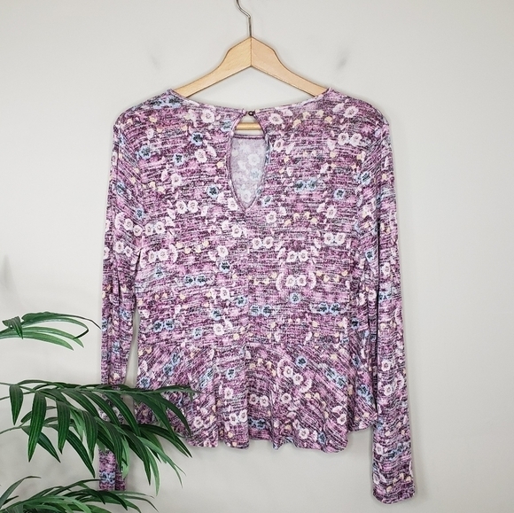 LC Lauren Conrad | Heathered Floral Peplum Top Keyhole Back Size Medium - Picture 4 of 5